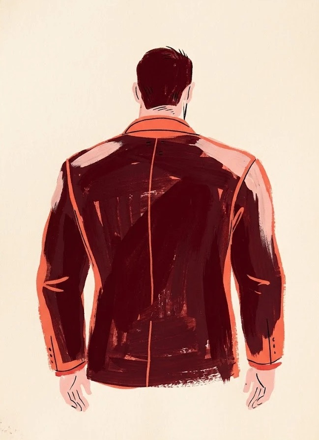 Primal Drive Protocol ebook cover: illustration of a man seen from behind in a burgundy jacket